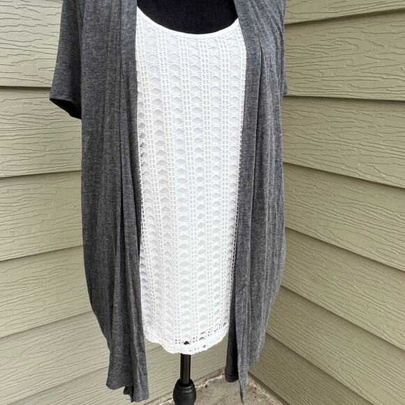 Naif Cardigan with attached lace tank top. Women's size M, charcoal & white - Picture 2 of 10